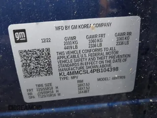 2023 Buick Encore GX Preferred z VIN KL4MMCSL4PB104398, wystawiony jako IAAI lot #42002582 z przebiegiem Nie podano mil oraz . Historia ofert i sprzedaży dostępna na DreamBid. Obrazek 9.