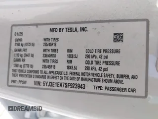 2025 Tesla Model 3 Long Range with VIN 5YJ3E1EA7SF923943, listed as a IAAI auction lot 42040876 with 1,547 mi miles and . Bid and sale history available at DreamBid. Image 9.