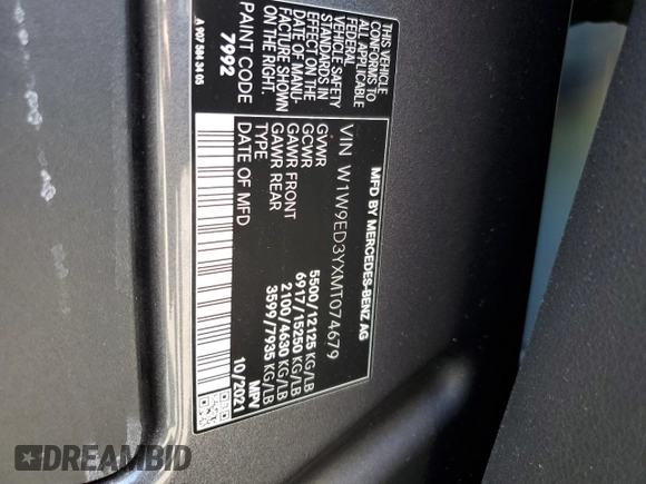 2021 Mercedes-Benz Sprinter with VIN W1W9ED3YXMT074679, listed as a Copart auction lot 53903804 with 17,802 mi miles and Clean Title. Bid and sale history available at DreamBid. Image 10.