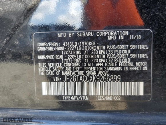 2019 Subaru Crosstrek Premium with VIN JF2GTACCXK9266899, listed as a Copart auction lot 74374844 with 94,088 mi miles and Salvage Title. Bid and sale history available at carsss.com. Image 15.