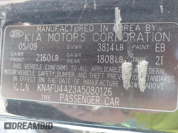2010 Kia Forte EX z VIN KNAFU4A23A5080126, wystawiony jako IAAI lot #41878879 z przebiegiem 165 521 mil mil oraz . Historia ofert i sprzedaży dostępna na DreamBid. Obrazek 9.