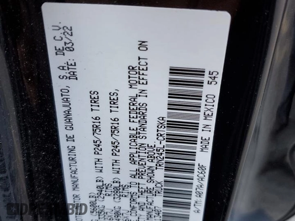 2022 Toyota Tacoma SR with VIN 3TYSX5EN7NT013407, listed as a Copart auction lot 49628015 with 28,900 mi miles and Salvage title. Bid and sale history available at DreamBid. Image 14.