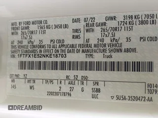 2022 Ford F-150 XL с VIN 1FTFX1E52NKE18703, выставлен на аукционе IAAI как лот 41367210 с пробегом 92 428 миль миль и . История ставок и продаж доступна на DreamBid. Изображение 9.