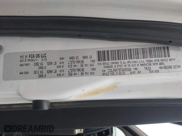 2015 Ram 2500 Tradesman with VIN 3C6LR5AT9FG605560, listed as a IAAI auction lot 41843368 with 288,881 mi miles. Bid and sale history available at carsss.com. Image 9.