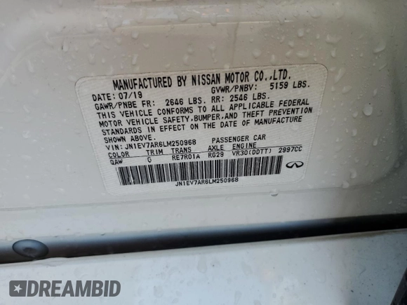 2020 Infiniti Q50 with VIN JN1EV7AR6LM250968, listed as a Copart auction lot 48635185 with 32,402 mi miles and Salvage Title. Bid and sale history available at DreamBid. Image 13.