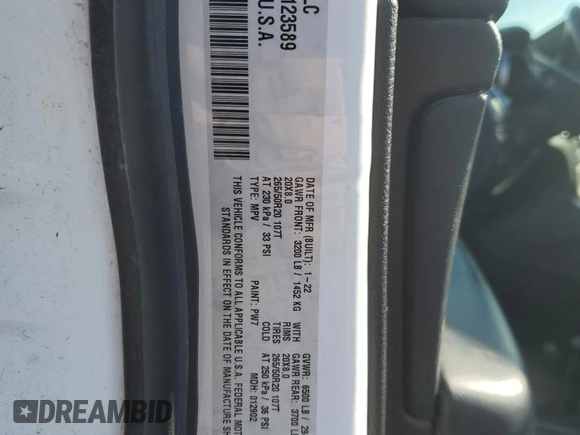 2022 Jeep Grand Cherokee Limited with VIN 1C4RJFBG7NC123589, listed as a Copart auction lot 49476565 with Not provided miles and Salvage title. Bid and sale history available at DreamBid. Image 13.