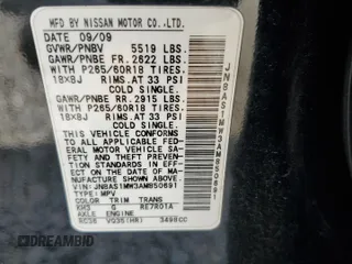 2010 Infiniti FX z VIN JN8AS1MW3AM850691, wystawiony jako Copart lot #51839625 z przebiegiem 266 218 mil mil oraz Szkoda całkowita • Salvage title. Historia ofert i sprzedaży dostępna na DreamBid. Obrazek 13.