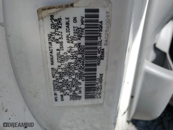 1998 Toyota Sienna LE with VIN 4T3ZF13C4WU045920, listed as a Copart auction lot 50936875 with 209,057 mi miles and Salvage Title. Bid and sale history available at carsss.com. Image 15.