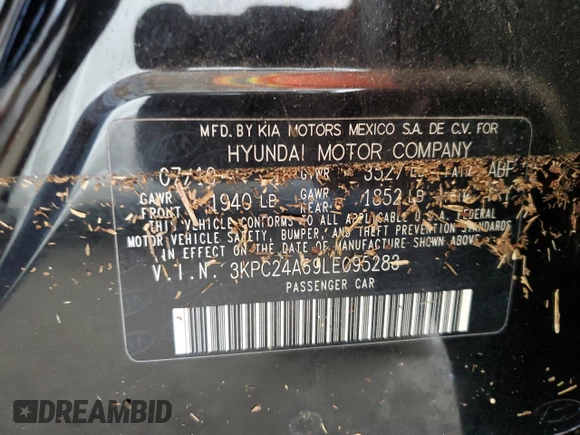 2020 Hyundai Accent SE with VIN 3KPC24A69LE095283, listed as a Copart auction lot 68696453 with 20,315 mi miles. Bid and sale history available at carsss.com. Image 13.