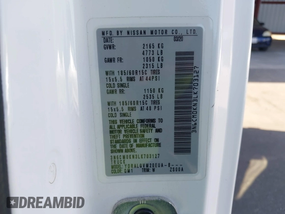 2020 Nissan NV200 SV с VIN 3N6CM0KN3LK703127, выставлен на аукционе IAAI как лот 42406700 с пробегом 50 354 миль миль и . История ставок и продаж доступна на DreamBid. Изображение 8.