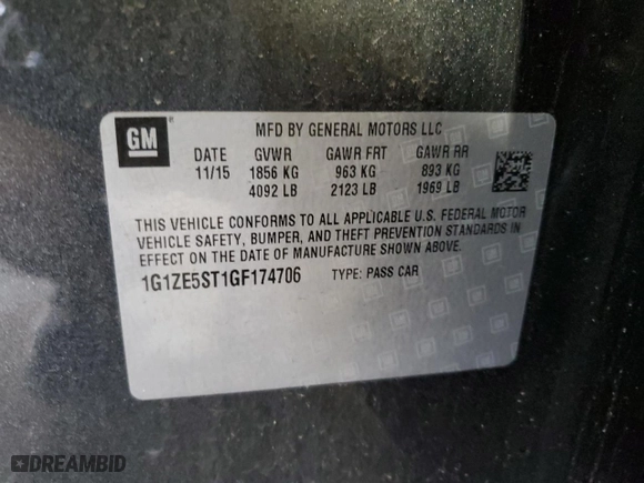 2016 Chevrolet Malibu LT with VIN 1G1ZE5ST1GF174706, listed as a Copart auction lot 49674775 with 132,595 mi miles and Salvage Title. Bid and sale history available at carsss.com. Image 12.