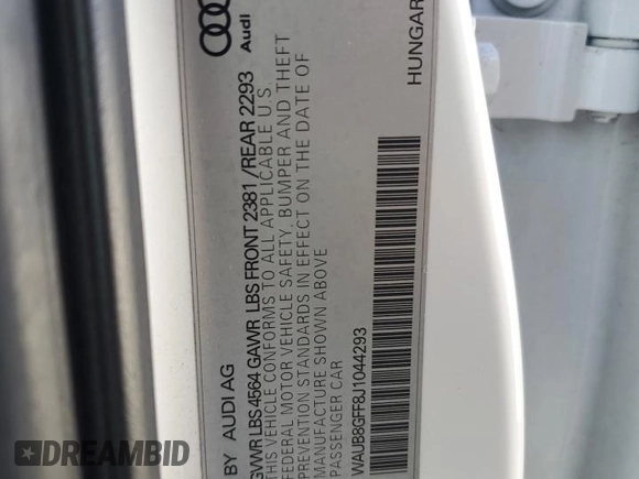 2018 Audi A3 Premium with VIN WAUB8GFF8J1044293, listed as a Copart auction lot 48310515 with 126,881 mi miles and Salvage Title. Bid and sale history available at DreamBid. Image 12.