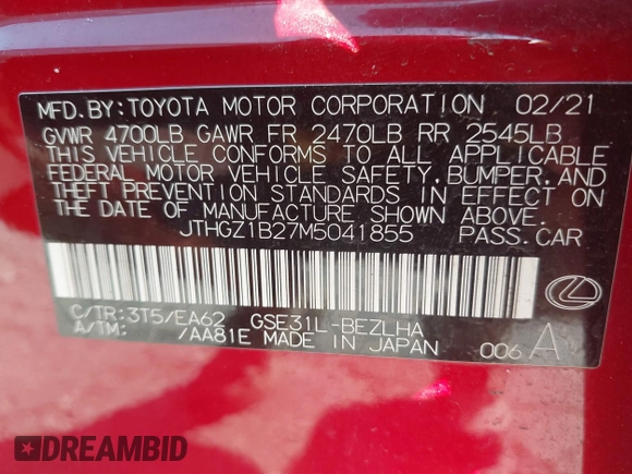 2021 Lexus IS 350 F Sport с VIN JTHGZ1B27M5041855, выставлен на аукционе IAAI как лот 41924262 с пробегом 92 760 миль миль и . История ставок и продаж доступна на DreamBid. Изображение 9.