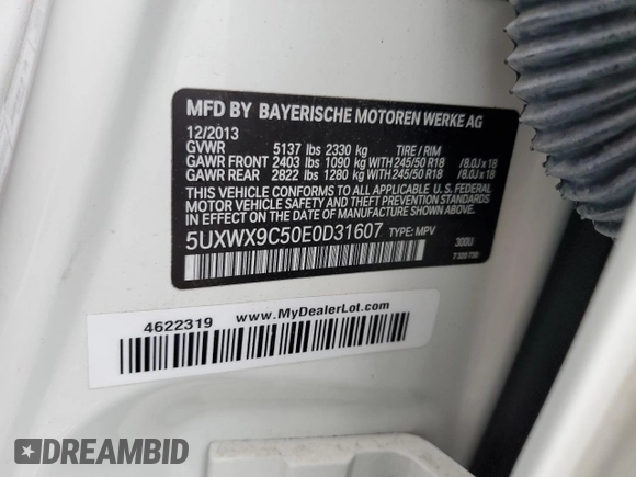 2014 BMW X3 xDrive28i z VIN 5UXWX9C50E0D31607, wystawiony jako Copart lot #58727415 z przebiegiem 112 514 mil mil oraz Czysty tytuł • Clean title. Historia ofert i sprzedaży dostępna na DreamBid. Obrazek 13.