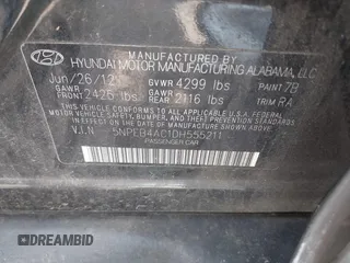 2013 Hyundai Sonata GLS with VIN 5NPEB4AC1DH555211, listed as a IAAI auction lot 42190097 with 181,000 mi miles and . Bid and sale history available at carsss.com. Image 9.