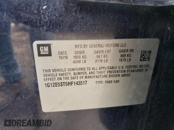 2017 Chevrolet Malibu LT with VIN 1G1ZE5ST6HF143517, listed as a Copart auction lot 51102915 with 98,008 mi miles and Salvage Title. Bid and sale history available at DreamBid. Image 12.