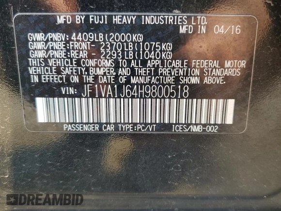 2017 Subaru WRX Limited with VIN JF1VA1J64H9800518, listed as a Copart auction lot 50692215 with 75,601 mi miles and Salvage Title. Bid and sale history available at carsss.com. Image 16.