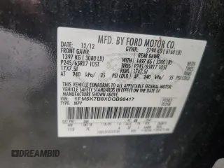 2013 Ford Explorer с VIN 1FM5K7B8XDGB88417, выставлен на аукционе Copart как лот 48409945 с пробегом 186 043 миль миль и Списание • Salvage title. История ставок и продаж доступна на DreamBid. Изображение 12.