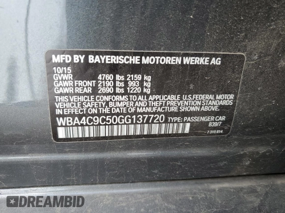 2016 BMW 4 Series 428i xDrive with VIN WBA4C9C50GG137720, listed as a Copart auction lot 50240545 with 60,705 mi miles and Salvage Title. Bid and sale history available at DreamBid. Image 12.