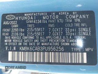 2023 Hyundai Kona SEL with VIN KM8K6CAB3PU956256, listed as a IAAI auction lot 41286226 with 24,973 mi miles. Bid and sale history available at carsss.com. Image 9.