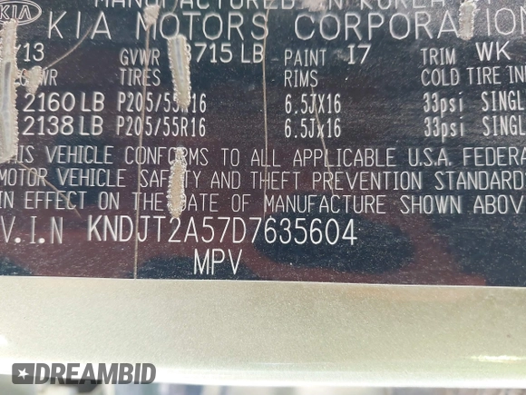 2013 Kia Soul with VIN KNDJT2A57D7635604, listed as a IAAI auction lot 41761711 with 189,848 mi miles. Bid and sale history available at carsss.com. Image 9.