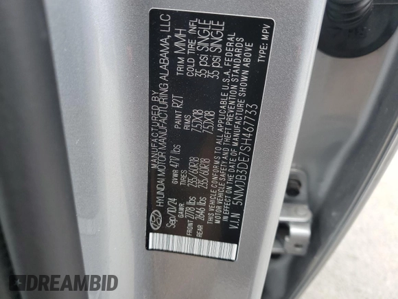 2025 Hyundai Tucson SEL with VIN 5NMJB3DE7SH467733, listed as a Copart auction lot 54535135 with 13,538 mi miles and Clean Title. Bid and sale history available at DreamBid. Image 13.