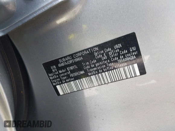 2023 Subaru Outback Onyx with VIN 4S4BTAJC0P3199604, listed as a IAAI auction lot 42128625 with 46,653 mi miles and . Bid and sale history available at DreamBid. Image 9.