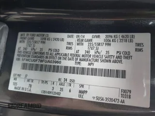 2015 Ford Escape S with VIN 1FMCU0F78FUA03960, listed as a IAAI auction lot 42052615 with 110,603 mi miles. Bid and sale history available at carsss.com. Image 9.