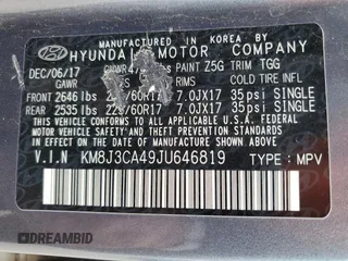 2018 Hyundai Tucson SEL with VIN KM8J3CA49JU646819, listed as a Copart auction lot 44552045 with 93,549 mi miles and Salvage title. Bid and sale history available at DreamBid. Image 14.