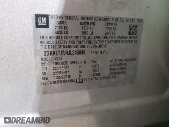 2018 GMC Terrain SLE z VIN 3GKALTEV4JL246849, wystawiony jako Copart lot #55416775 z przebiegiem 134 823 mil mil oraz Szkoda całkowita • Salvage title. Historia ofert i sprzedaży dostępna na DreamBid. Obrazek 12.