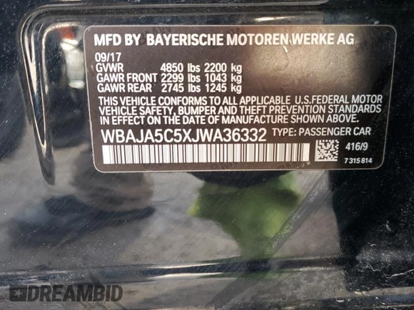 2018 BMW 5 Series 530i z VIN WBAJA5C5XJWA36332, wystawiony jako Copart lot #47810135 z przebiegiem 131 011 mil mil oraz Szkoda całkowita • Salvage title. Historia ofert i sprzedaży dostępna na DreamBid. Obrazek 13.