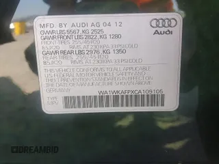 2012 Audi Q5 Prestige with VIN WA1WKAFPXCA109105, listed as a Copart auction lot 55740625 with 129,818 mi miles and Salvage title. Bid and sale history available at DreamBid. Image 13.