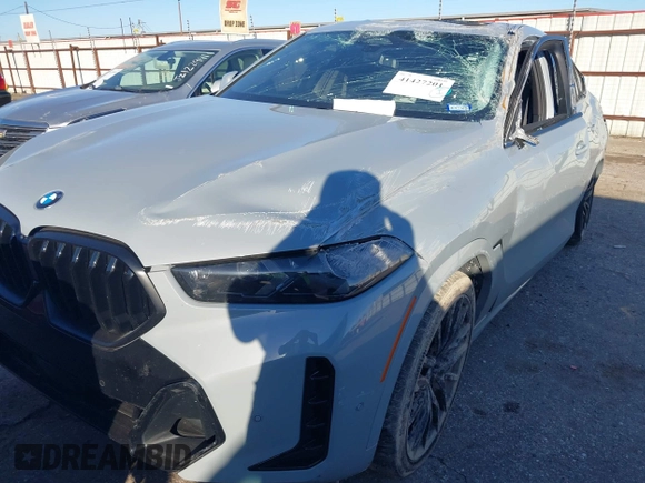 2024 BMW X6 xDrive40i with VIN 5UX33EX02R9T41673, listed as a IAAI auction lot 41427201 with 14,266 mi miles. Bid and sale history available at carsss.com. Image 6.