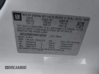 2017 GMC Sierra 1500 SLT z VIN 3GTU2NEC9HG192084, wystawiony jako IAAI lot #42000576 z przebiegiem 91 403 mil mil oraz . Historia ofert i sprzedaży dostępna na DreamBid. Obrazek 9.
