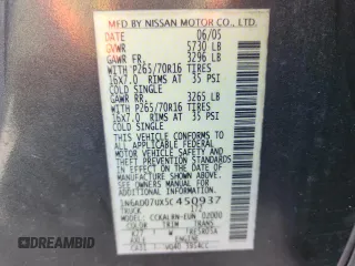 2005 Nissan Frontier LE with VIN 1N6AD07UX5C450937, listed as a Copart auction lot 64102725 with 210,701 mi miles and Clean title. Bid and sale history available at DreamBid. Image 12.