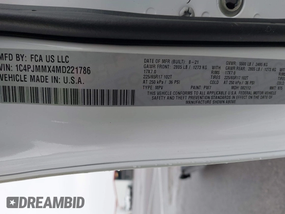 2021 Jeep Cherokee Latitude Lux z VIN 1C4PJMMX4MD221786, wystawiony jako IAAI lot #42432825 z przebiegiem 54 297 mil mil oraz . Historia ofert i sprzedaży dostępna na DreamBid. Obrazek 9.