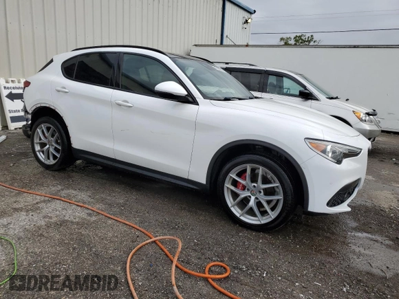 2019 Alfa Romeo Stelvio Ti with VIN ZASPAKBN2K7C58702, listed as a Copart auction lot 47459585 with 49,393 mi miles and Salvage title. Bid and sale history available at DreamBid. Image 4.