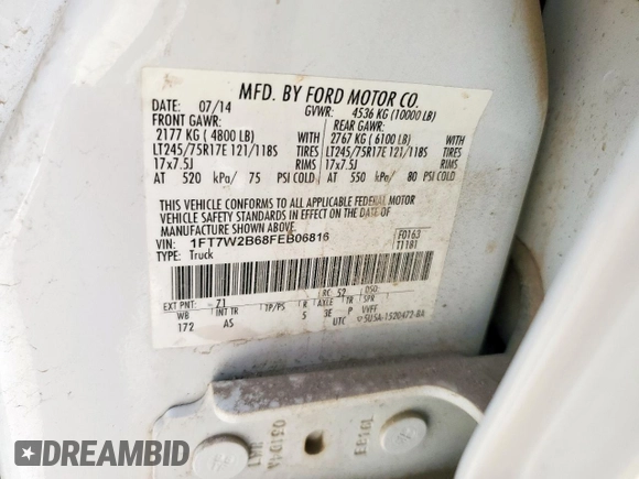 2015 Ford F-250 Lariat with VIN 1FT7W2B68FEB06816, listed as a Copart auction lot 61798105 with Not provided miles and Clean title. Bid and sale history available at DreamBid. Image 13.