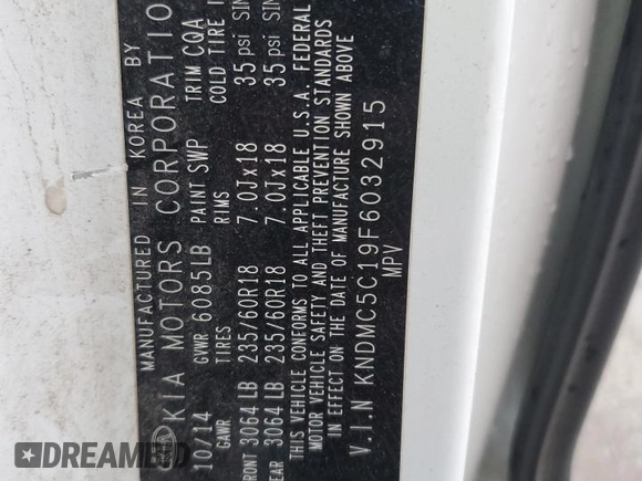 2015 Kia Sedona SX with VIN KNDMC5C19F6032915, listed as a Copart auction lot 82626784 with 135,594 mi miles and Salvage Title. Bid and sale history available at carsss.com. Image 14.