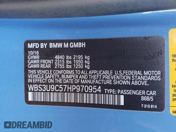 2017 BMW M4 with VIN WBS3U9C57HP970954, listed as a Copart auction lot 84011474 with 56,882 mi miles and Salvage Title. Bid and sale history available at carsss.com. Image 14.