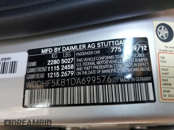 2013 Mercedes-Benz E 350 Luxury with VIN WDDHF5KB1DA699576, listed as a Copart auction lot 55687345 with 221,357 mi miles and Clean Title. Bid and sale history available at DreamBid. Image 13.