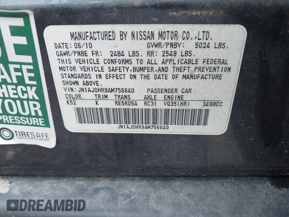 2010 Infiniti EX Journey with VIN JN1AJ0HR9AM756640, listed as a IAAI auction lot 42460696 with 96,145 mi miles and . Bid and sale history available at DreamBid. Image 9.