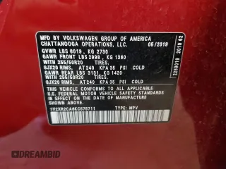 2019 Volkswagen Atlas SE z VIN 1V2XR2CA6KC575711, wystawiony jako Copart lot #54349395 z przebiegiem Nie podano mil oraz Szkoda całkowita • Salvage title. Historia ofert i sprzedaży dostępna na DreamBid. Obrazek 13.