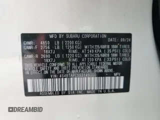 2025 Subaru Outback Touring with VIN 4S4BTAPC5S3149300, listed as a Copart auction lot 58577175 with 4,256 mi miles and Salvage title. Bid and sale history available at DreamBid. Image 13.