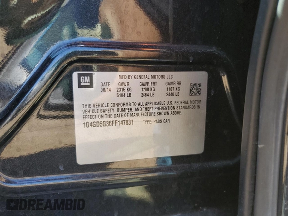 2015 Buick LaCrosse Premium I with VIN 1G4GD5G36FF147831, listed as a Copart auction lot 50471065 with 109,143 mi miles and Salvage Title. Bid and sale history available at carsss.com. Image 14.