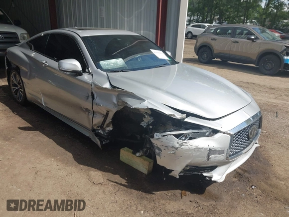 2019 Infiniti Q60 Luxe with VIN JN1EV7EL7KM290268, listed as a IAAI auction lot 42331261 with 95,402 mi miles and . Bid and sale history available at DreamBid. Image 1.
