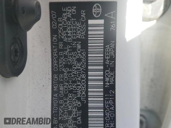 2007 Toyota Prius with VIN JTDKB20U877626561, listed as a Copart auction lot 51784625 with 208,656 mi miles and Salvage Title. Bid and sale history available at carsss.com. Image 15.