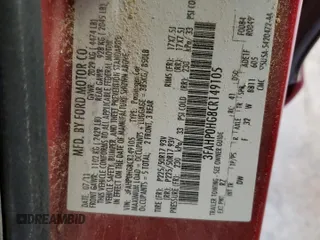 2012 Ford Fusion SE с VIN 3FAHP0HG8CR149105, выставлен на аукционе Copart как лот 56929595 с пробегом Не указан миль и Списание • Salvage title. История ставок и продаж доступна на DreamBid. Изображение 12.