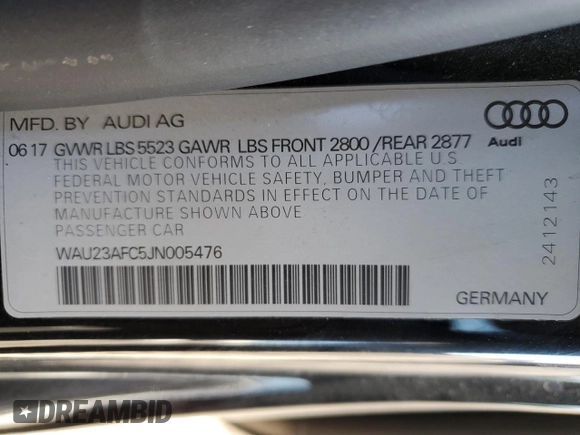 2018 Audi A7 Prestige with VIN WAU23AFC5JN005476, listed as a Copart auction lot 41660144 with 58,105 mi miles. Bid and sale history available at carsss.com. Image 12.