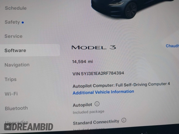 2024 Tesla Model 3 z VIN 5YJ3E1EA2RF784394, wystawiony jako IAAI lot #42034036 z przebiegiem 14 594 mil mil oraz . Historia ofert i sprzedaży dostępna na DreamBid. Obrazek 7.